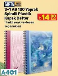 GIPTA 3+1 A6 120 YAPRAK SPİRALLİ PLASTİK KAPAK DEFTER